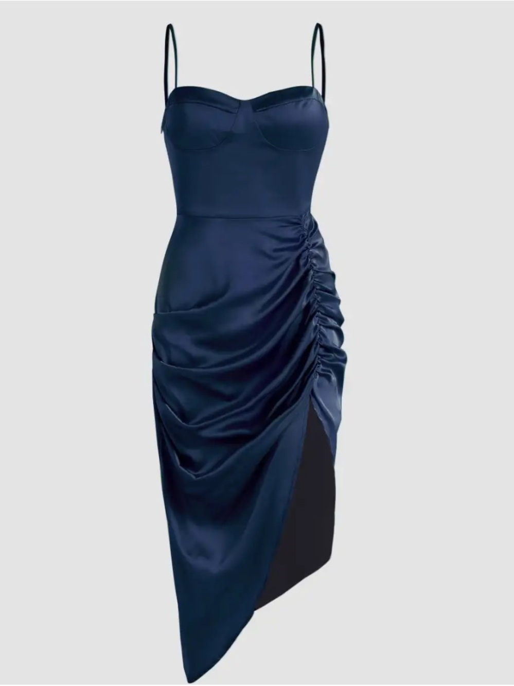 🆕 Cider •Navy • Satin • Ruched • Asymmetrical • Slip Dress • Size 2X